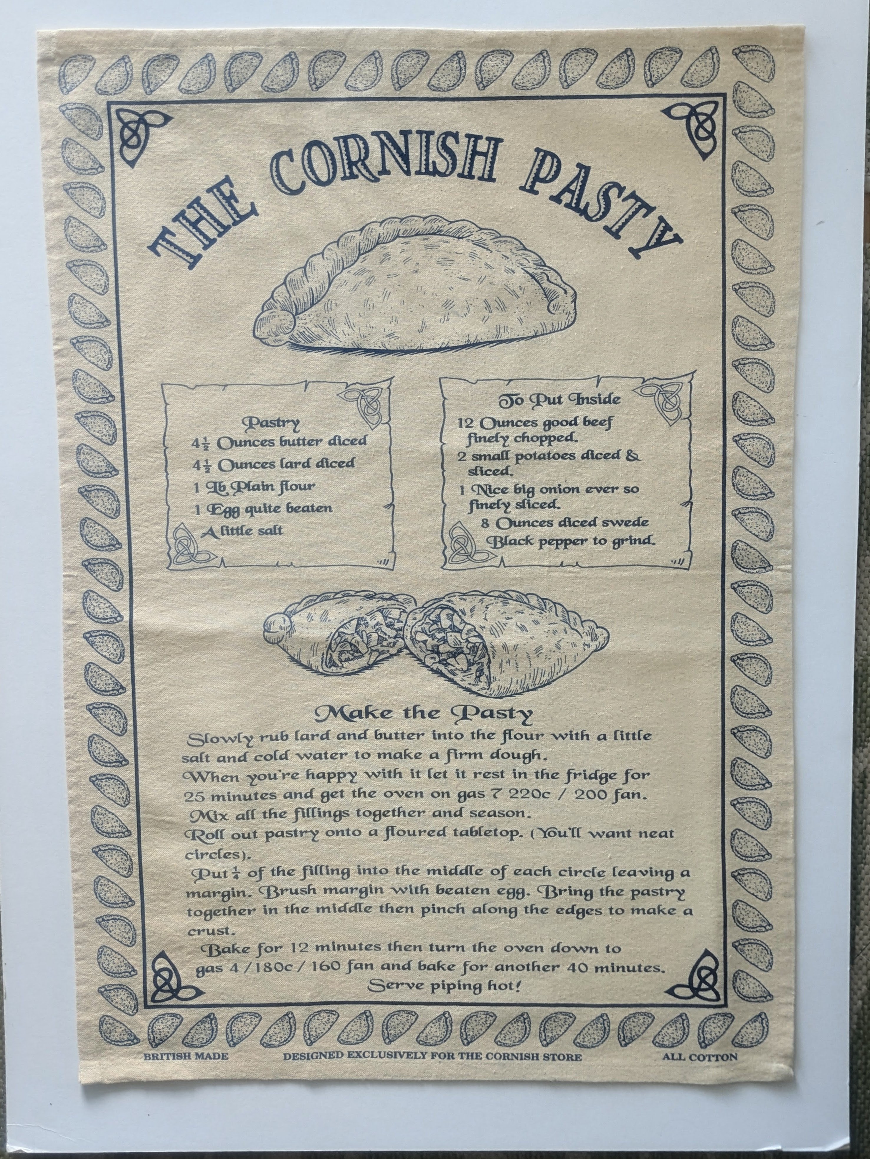 CORNISH PASTY RECIPE TEA TOWEL | The Cornish Store